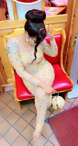 Customer photo review of Rylie Gold Rhinestone Dress