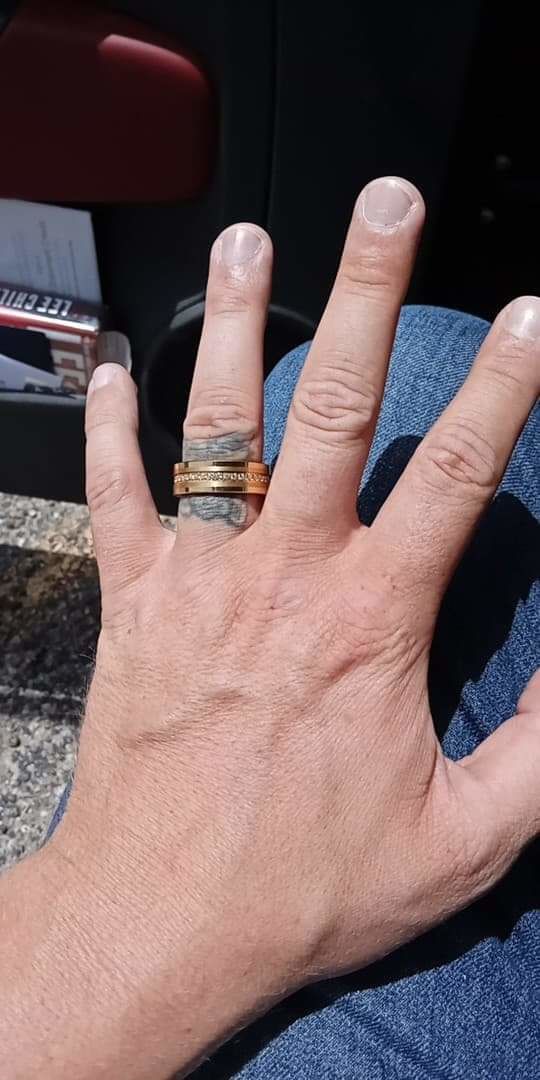 Customer photo review of 8mm - Men's Tungsten Wedding Band, CZ Diamond Ring, Comfort Fit Ring, Yellow Gold Ring,