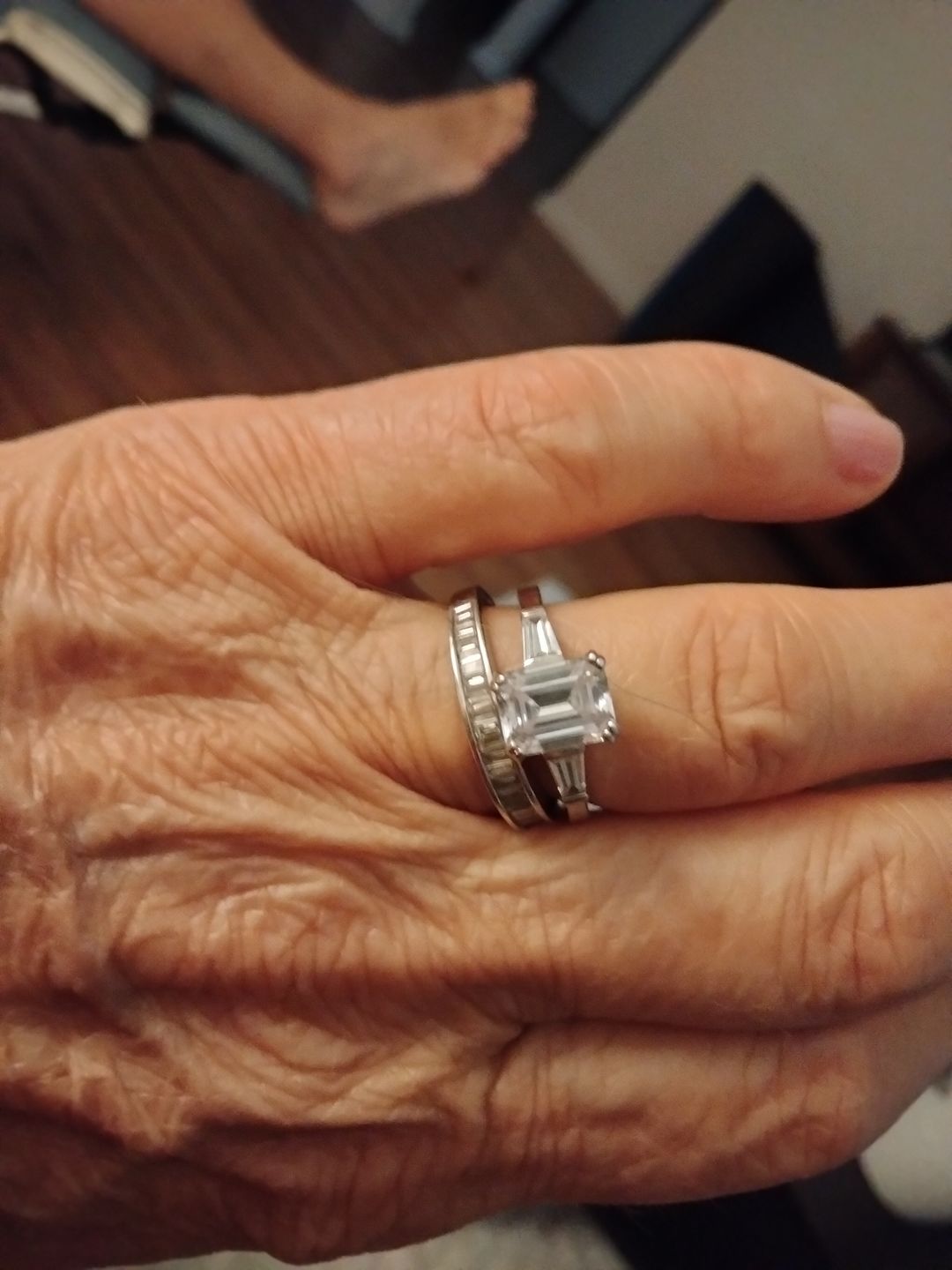 Customer photo review of 3-Stone 2.1ct Emerald Cut CZ Ring in Sterling Silver