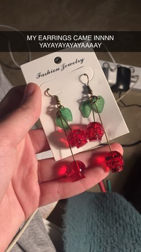Customer photo review of Cherry Skulls Earrings