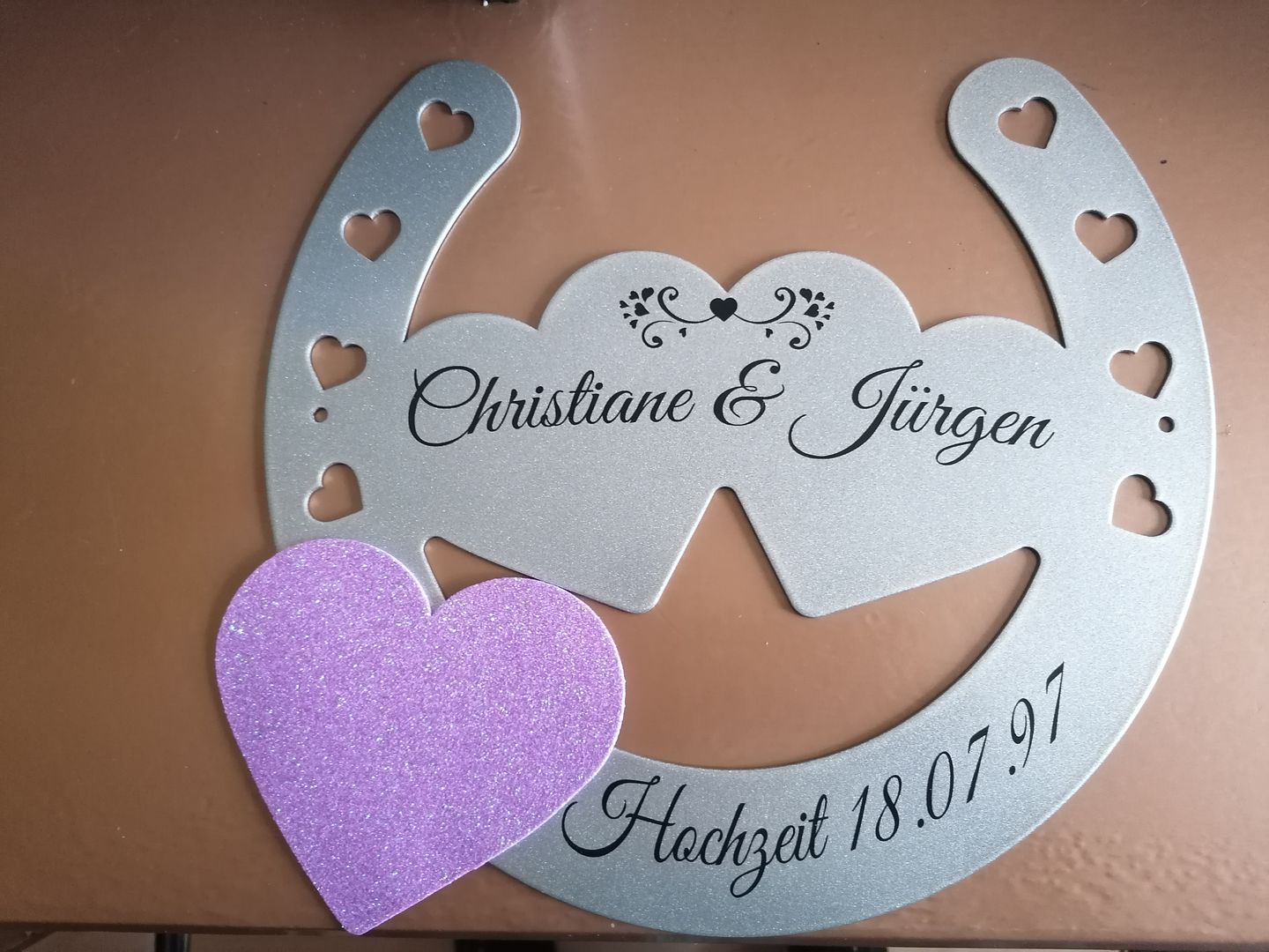 Customer photo review of Glückshufeisen aus edlem Stahl noble Design (personalisierbar) - ausgefallenes Hochzeitsgeschenk
