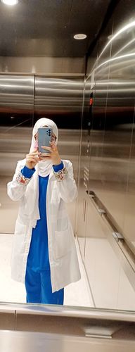 Customer photo review of REBECCA Stylish fitted lab coat with beautiful facing on back of neck and interior cuffs