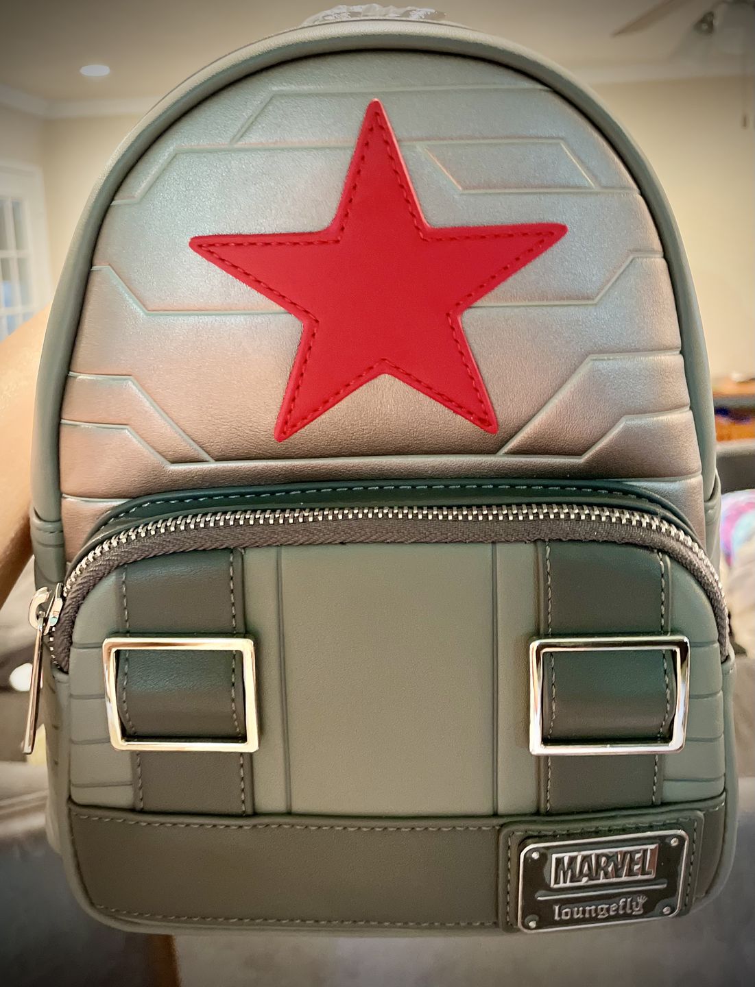 Customer photo review of Loungefly Marvel Winter Soldier Cosplay Mini Backpack