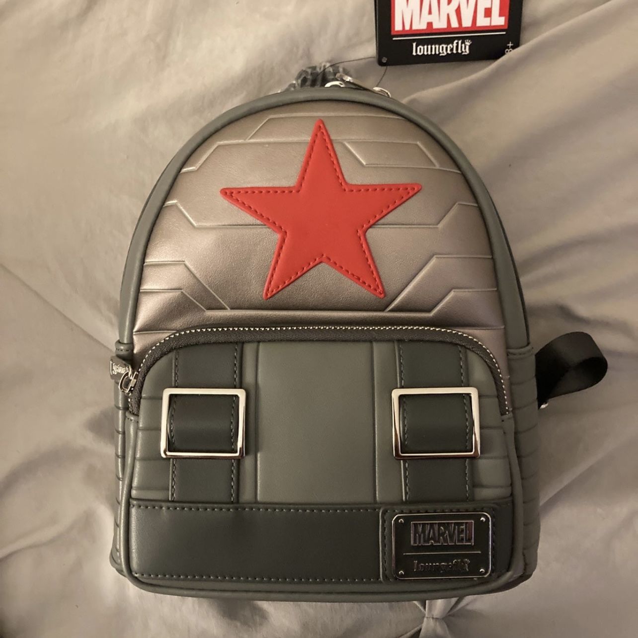 Customer photo review of Loungefly Marvel Winter Soldier Cosplay Mini Backpack