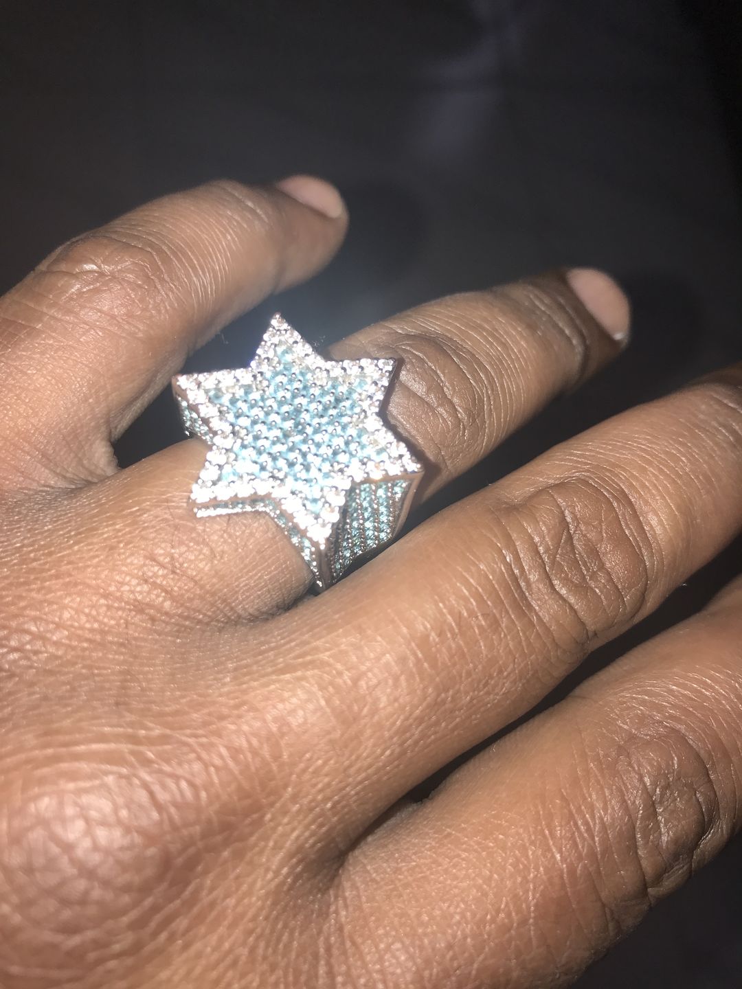 Customer photo review of Blue Iced Star Ring - White Gold
