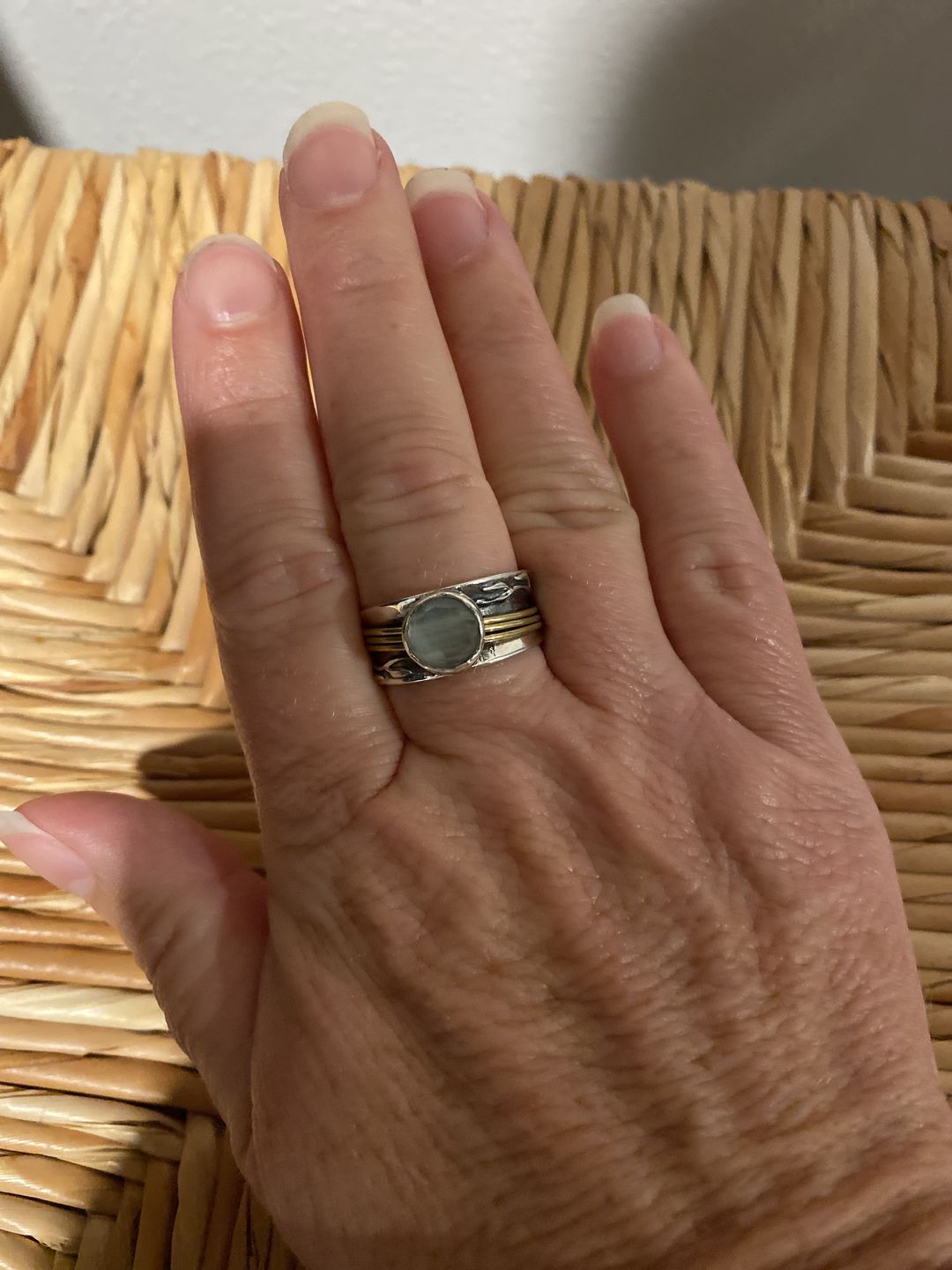Customer photo review of Aquamarine Spinner Ring Inspired by Nature Sterling Silver