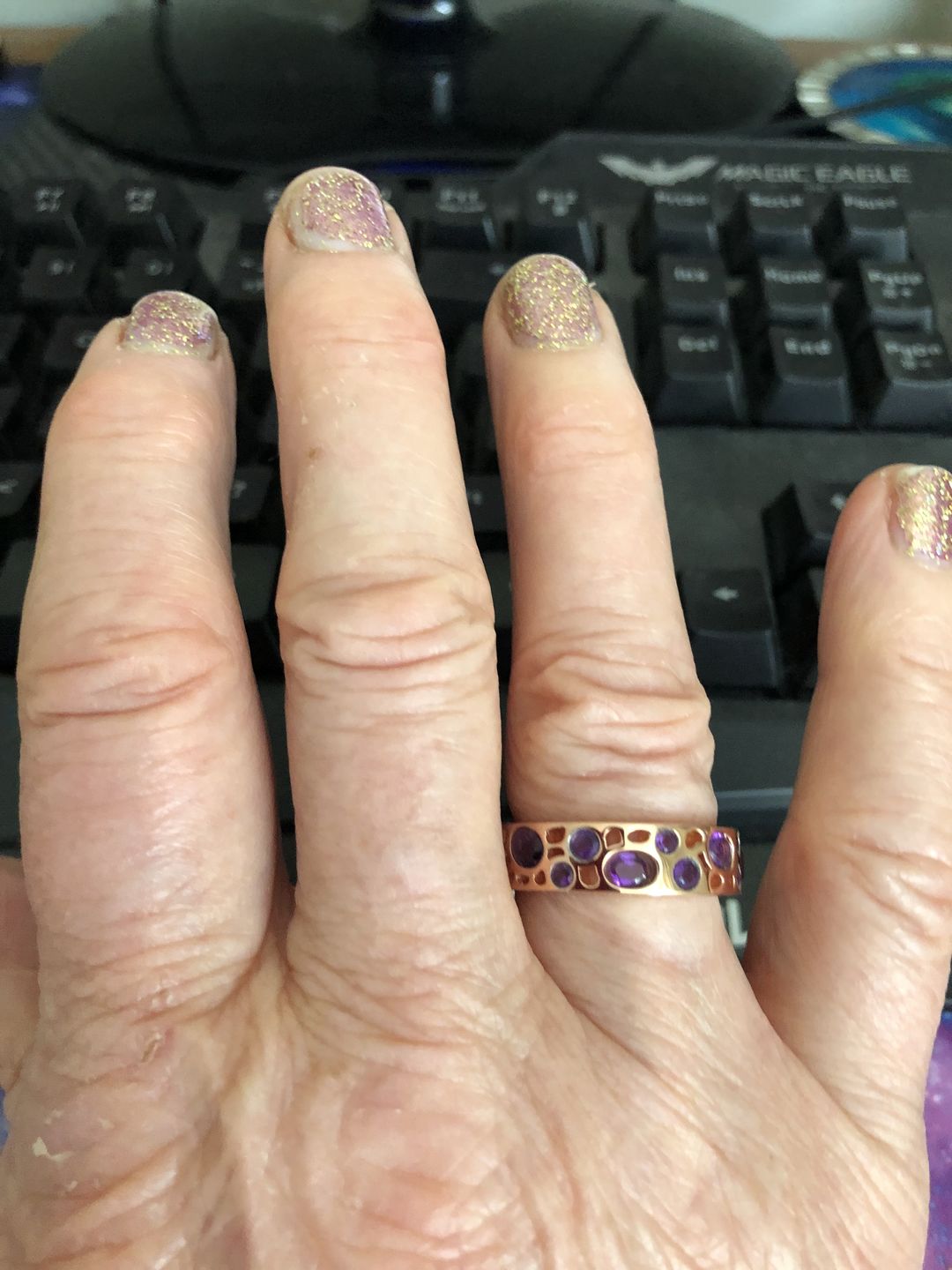 Customer photo review of Amethyst Lattice Band Ring