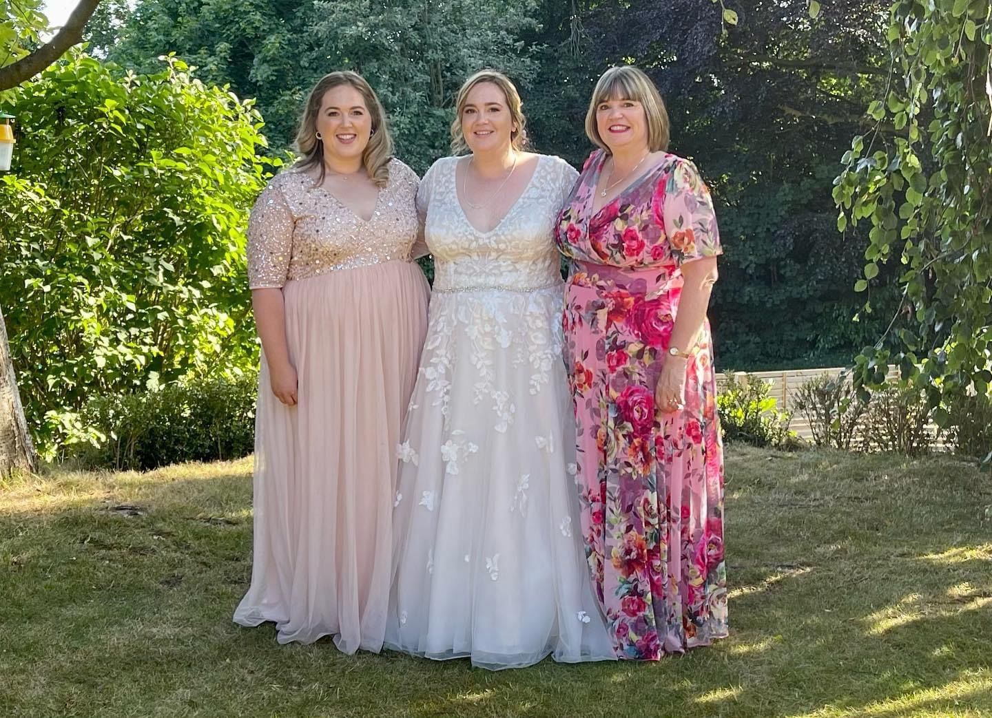 Customer photo review of Isabelle Pink Cerise Print Float Sleeve Maxi Dress