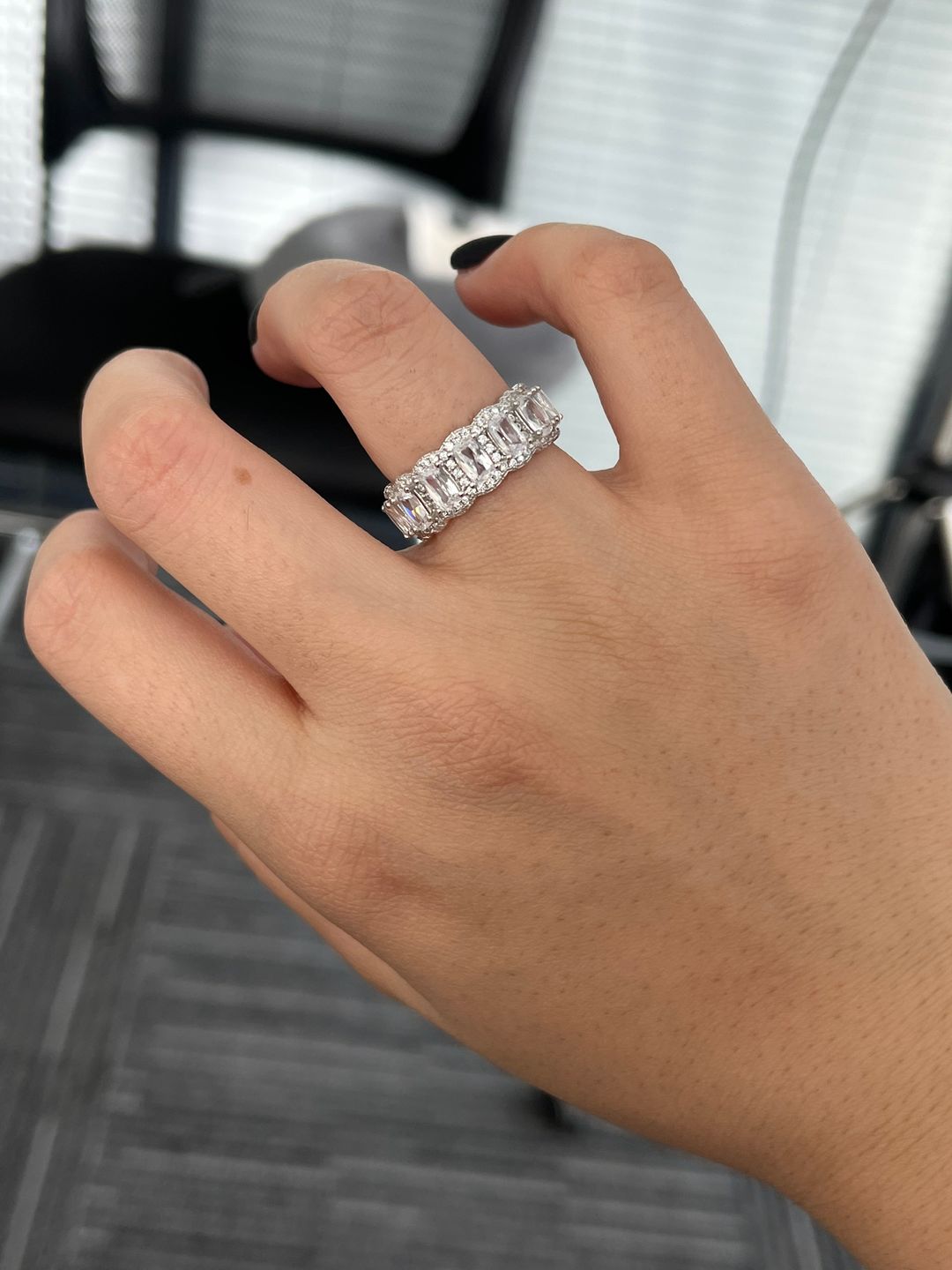 Customer photo review of Louily Luxurious Halo Cushion Cut Wide Wedding Band For Women In Sterling Silver