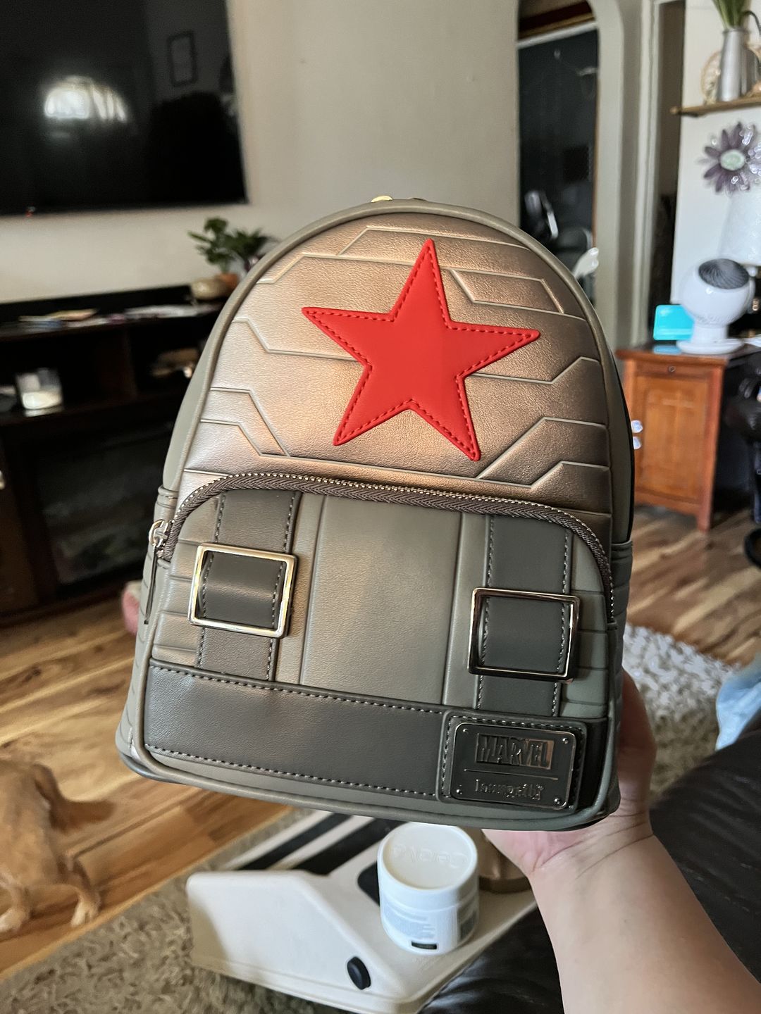 Customer photo review of Loungefly Marvel Winter Soldier Cosplay Mini Backpack