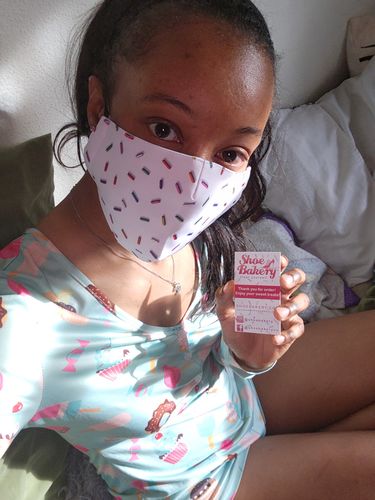 Customer photo review of White Rainbow Sprinkle Mask