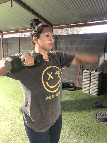 Customer photo review of Salty Savage Unisex OG Spliced Smile Crew Tee | Vintage Black/Yellow