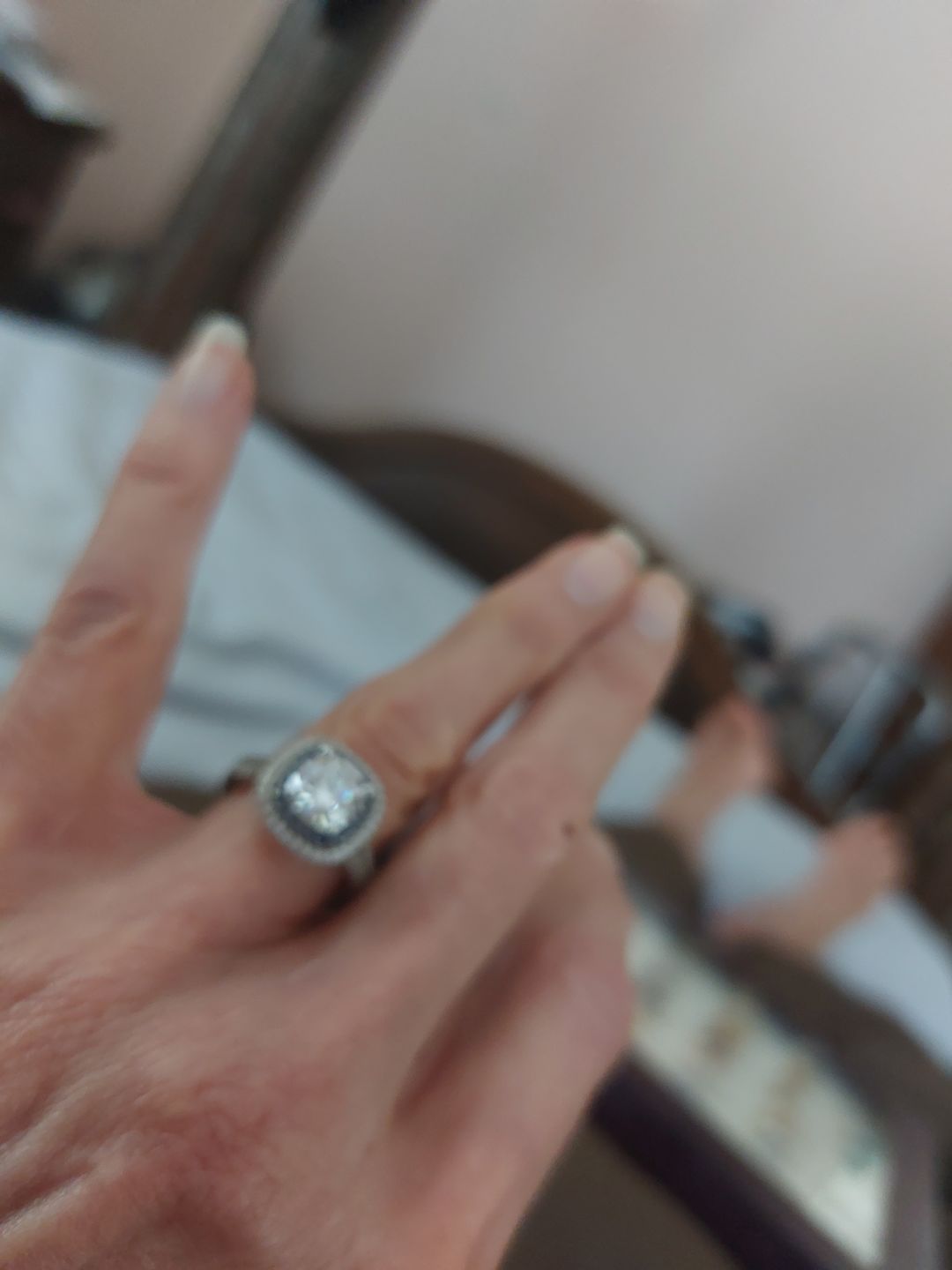 Customer photo review of Double Halo Moissanite Split Shank Pave Engagement Ring