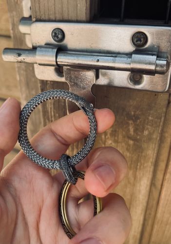 Customer photo review of Silver Ouroboros Keychain