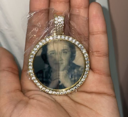 Customer photo review of VVS1 Moissanite Custom Photo Memory Pendant