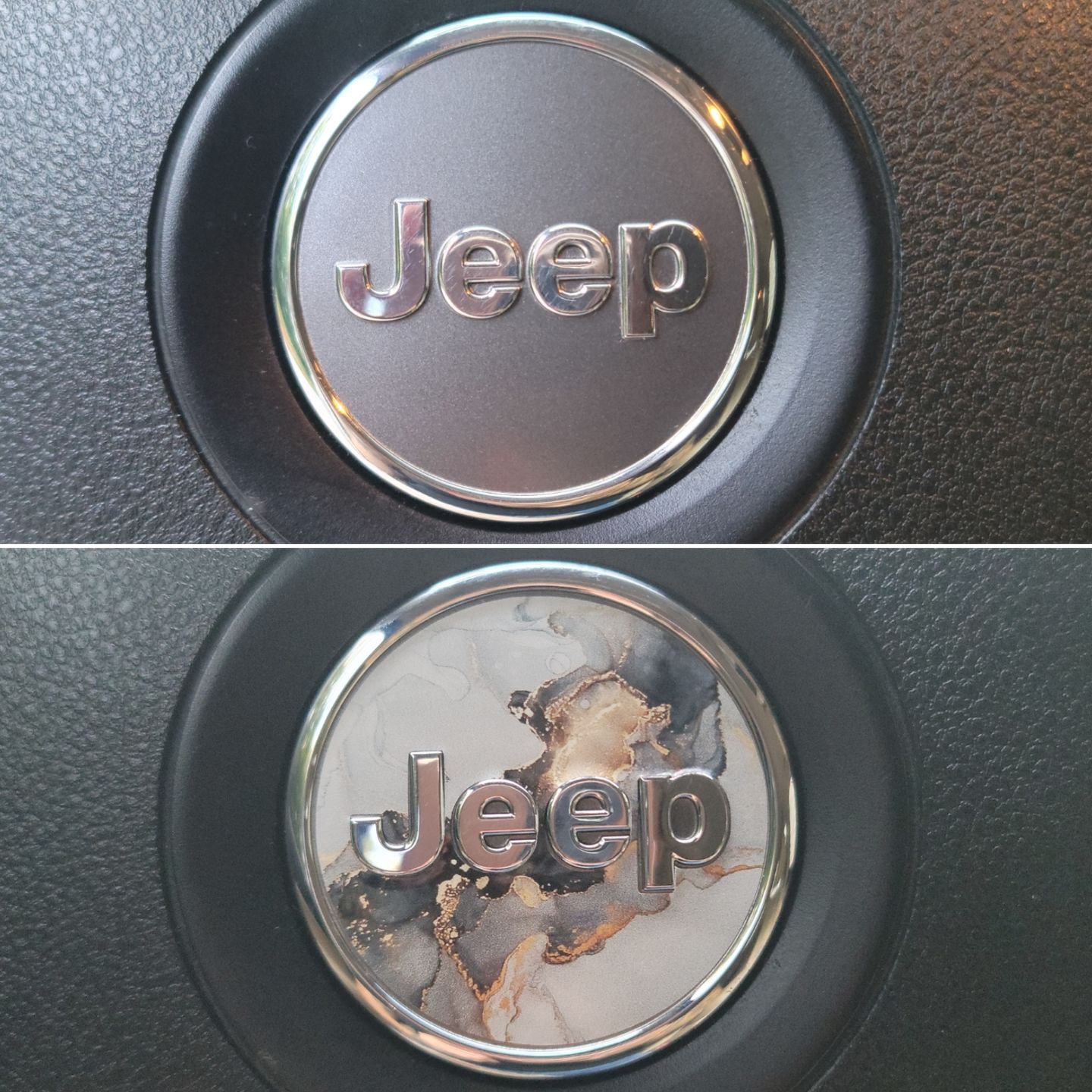 Customer photo review of Marble Print Steering Wheel Decal for Jeep vehicles