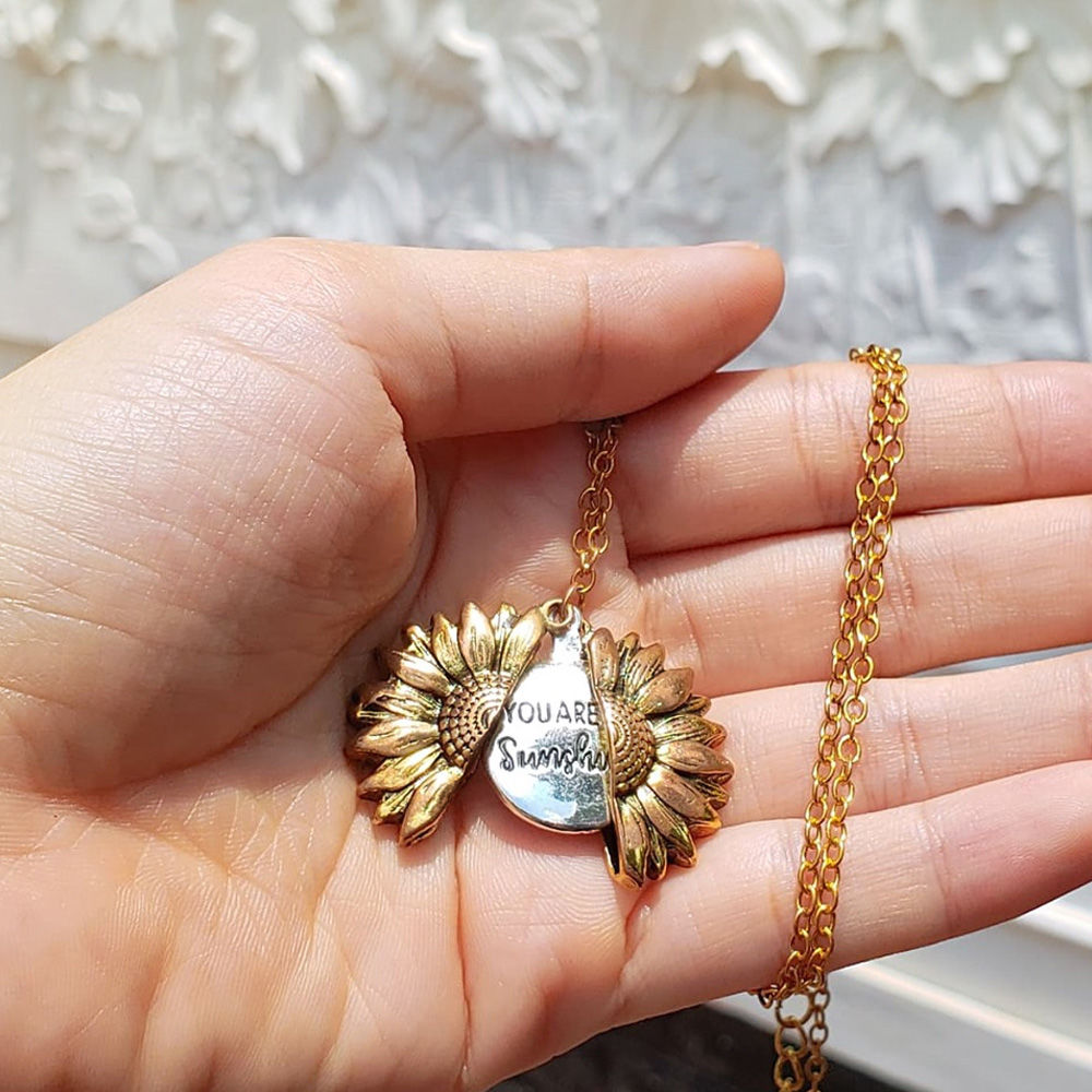 Customer photo review of "You Are My Sunshine" Sunflower Necklace