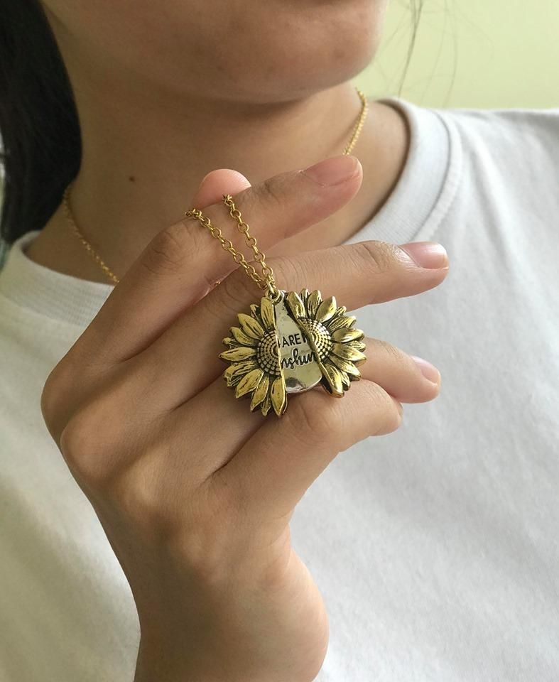 Customer photo review of "You Are My Sunshine" Sunflower Necklace