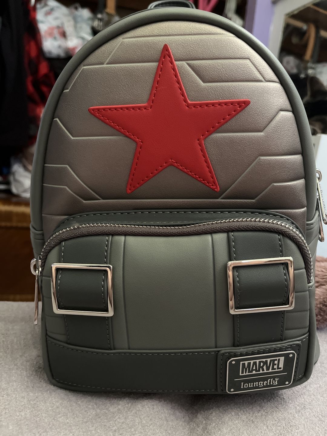 Customer photo review of Loungefly Marvel Winter Soldier Cosplay Mini Backpack - July Preorder