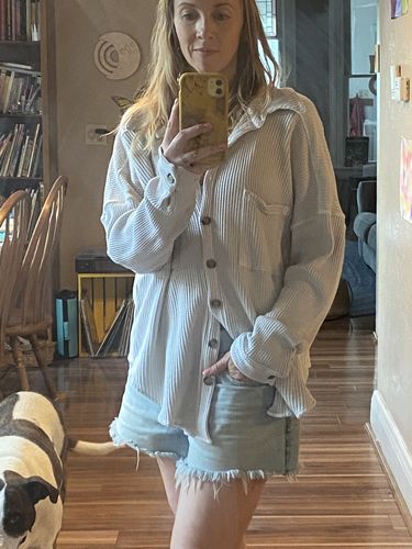 Customer photo review of Vela Thermal Button Down Shirt - Bone