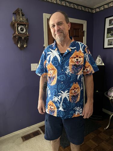 Customer photo review of Custom Hawaiian Shirt (Palm Blue: 1-4 Pets)