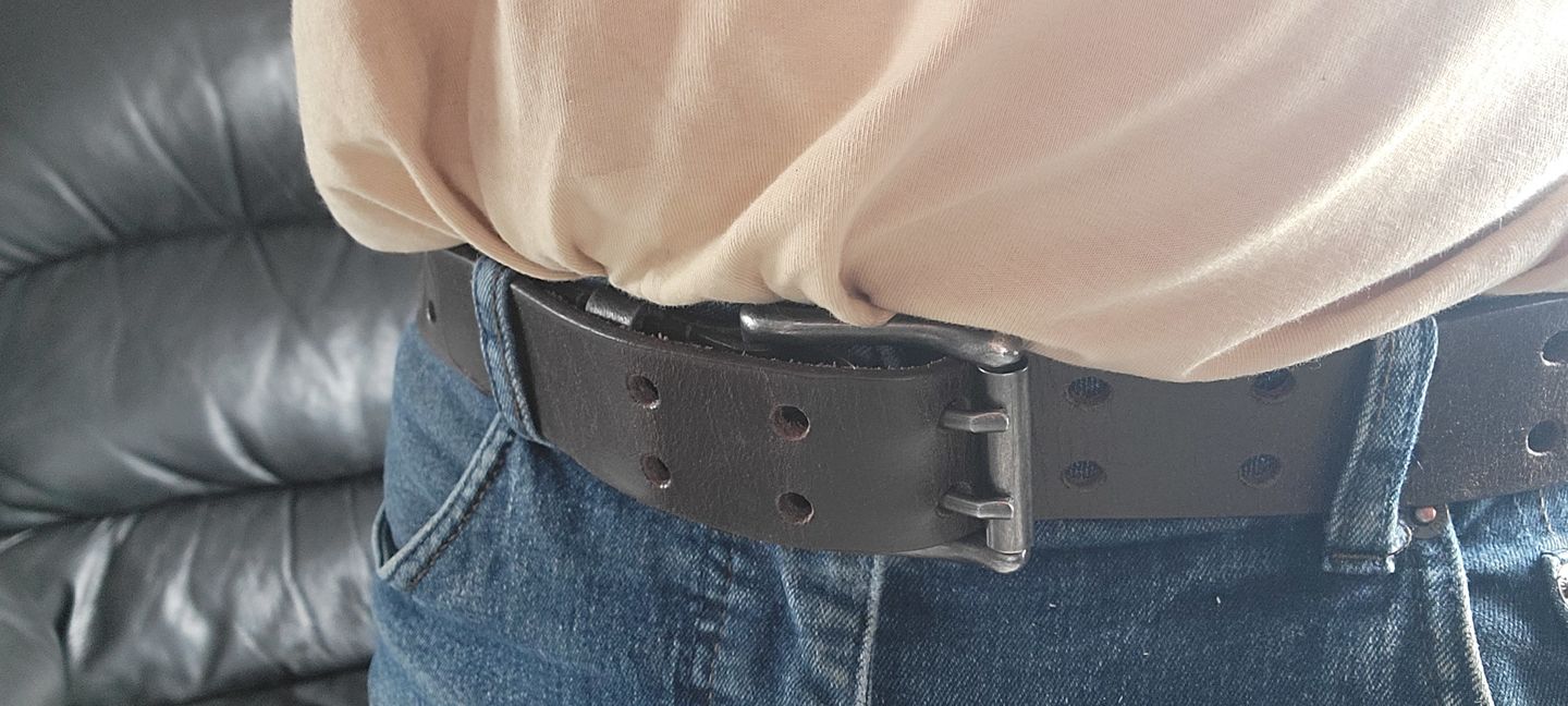 Customer photo review of Brown Double Hole Full Grain Leather Belt