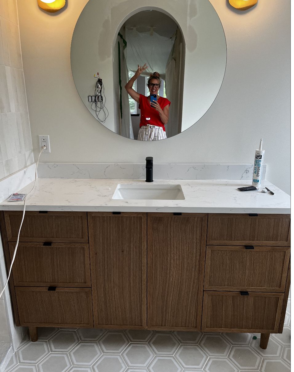 Customer photo review of Cape Breton 60" Mid Century Oak Bathroom Vanity