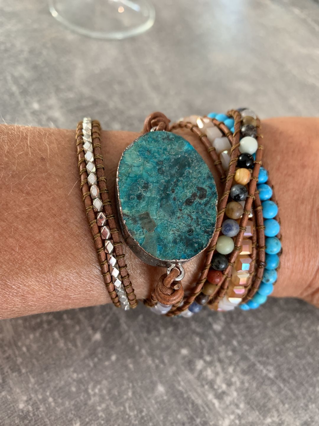 Customer photo review of Handmade Natural Ocean Jasper Leather Wrap Bracelet