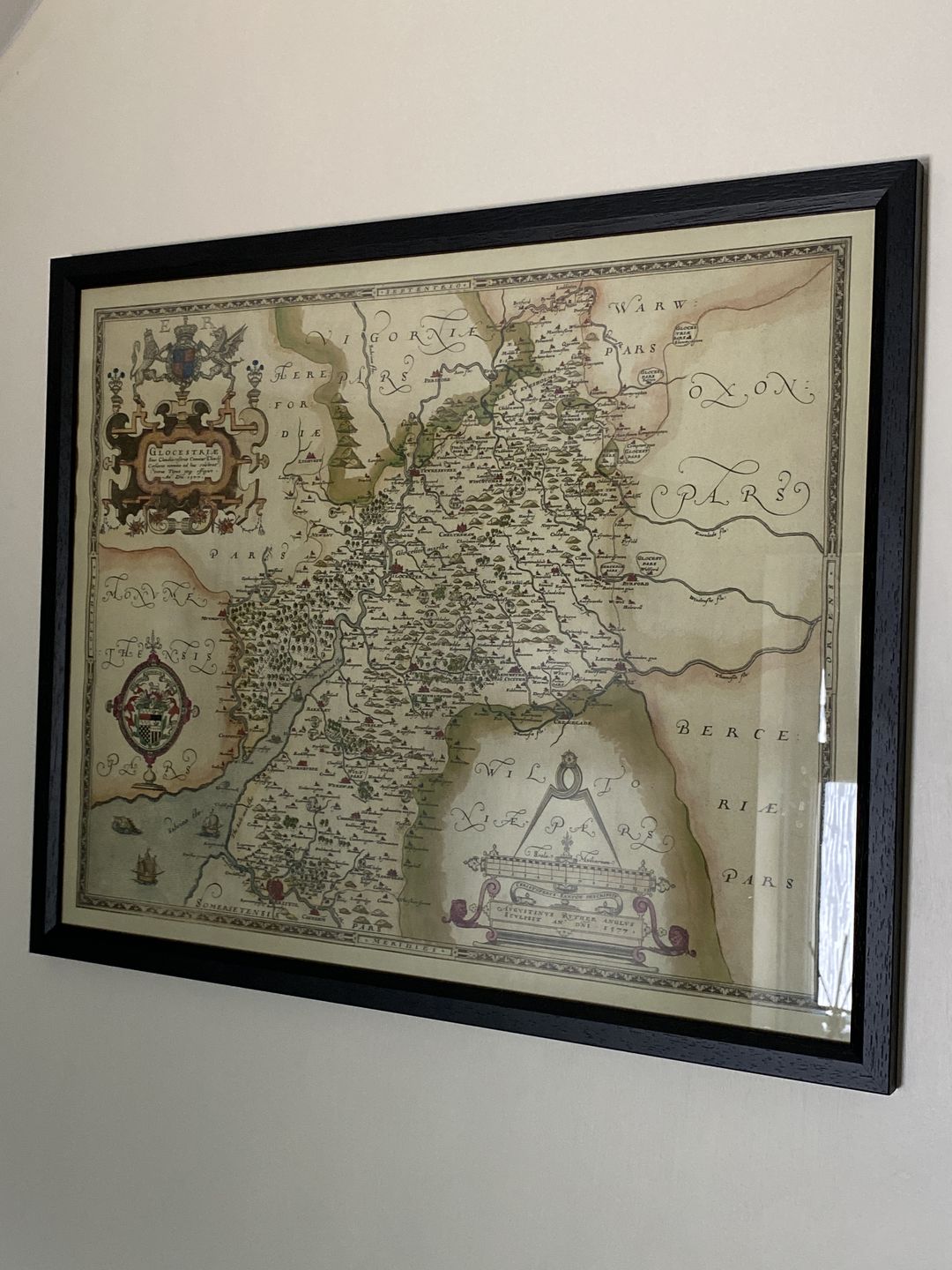 Customer photo review of Rare Old Map of Gloucestershire, 1575 by Saxton - Bristol, Cheltenham, Cotswolds, Tewkesbury, Cirencester, Stroud