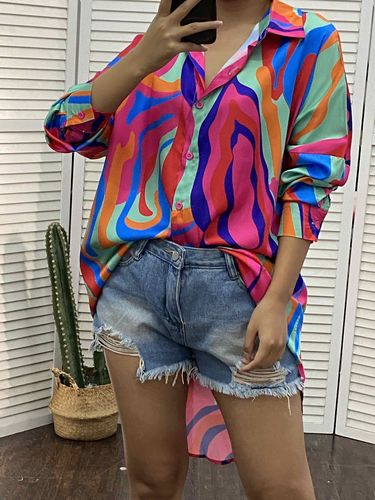 Customer photo review of Tie Dye Smart Single Breasted Blouse