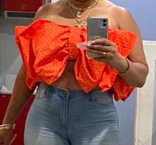 Customer photo review of Letter Print Sweet Bowknot Crop Vest