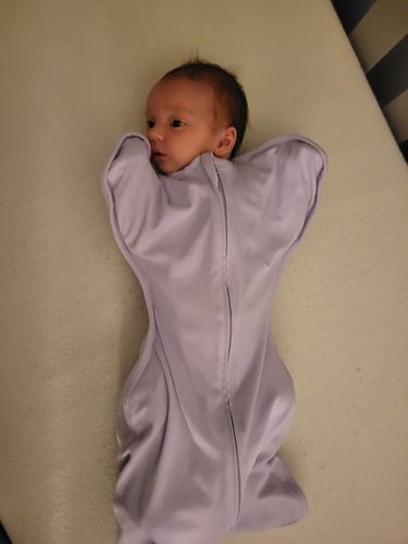 Customer photo review of Front Opening Zip Up Swaddle - Lilac