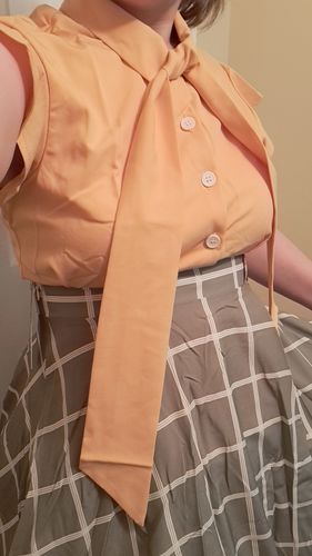 Customer photo review of 2PCS 1950s Bow Plaid Blouse & Skirt