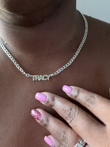 Customer photo review of Block Mini Name Necklace with Cuban Chain