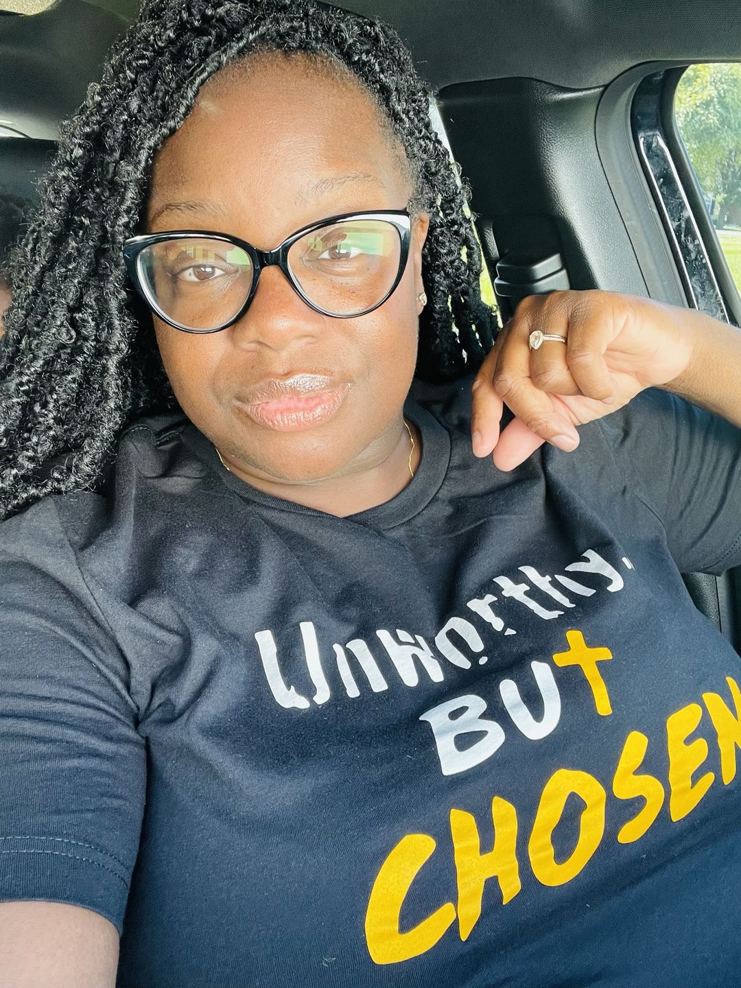 Customer photo review of Unworthy but Chosen Unisex Christian T-Shirt
