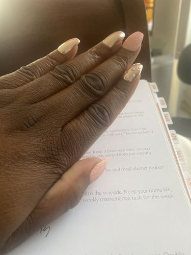 Customer photo review of HANDMADE- ROSE GOLD OR AQUA CHROME SUGAR GLITTER W/BLING CRYSTAL ACCENT