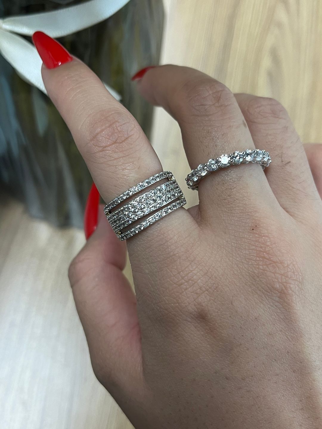 Customer photo review of Louily Unique Wide Women's Wedding Band In Sterling Silver
