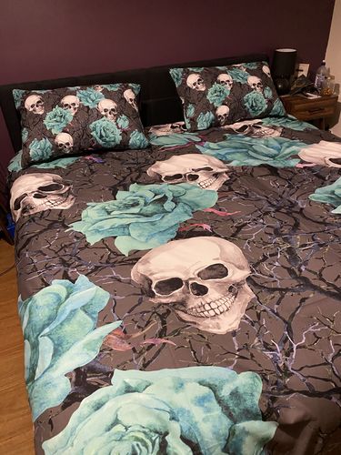Customer photo review of Turquoise Rose Skull Bedding