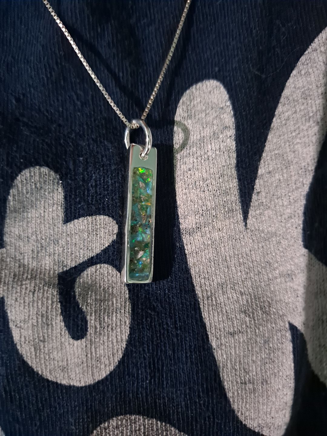 Customer photo review of Opal Bar Cremation Pendant - Engravable