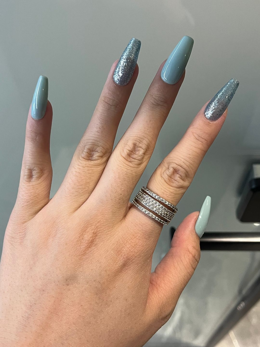 Customer photo review of Louily Unique Wide Women's Wedding Band In Sterling Silver