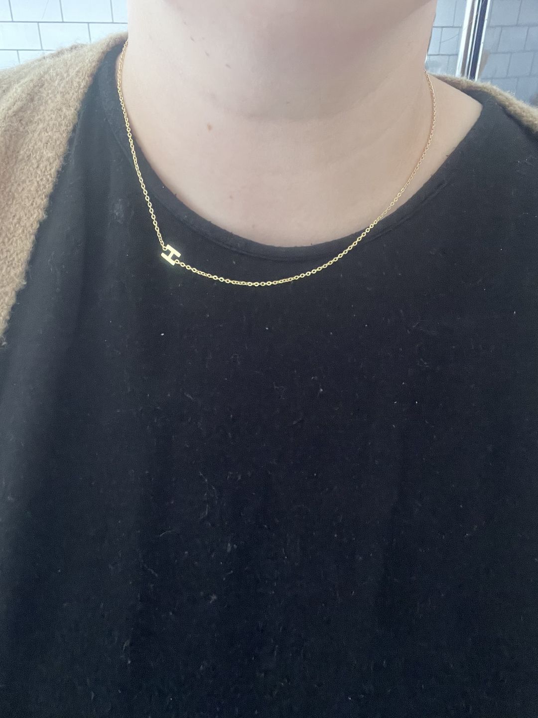 Customer photo review of Sideways Initial Letter Necklace