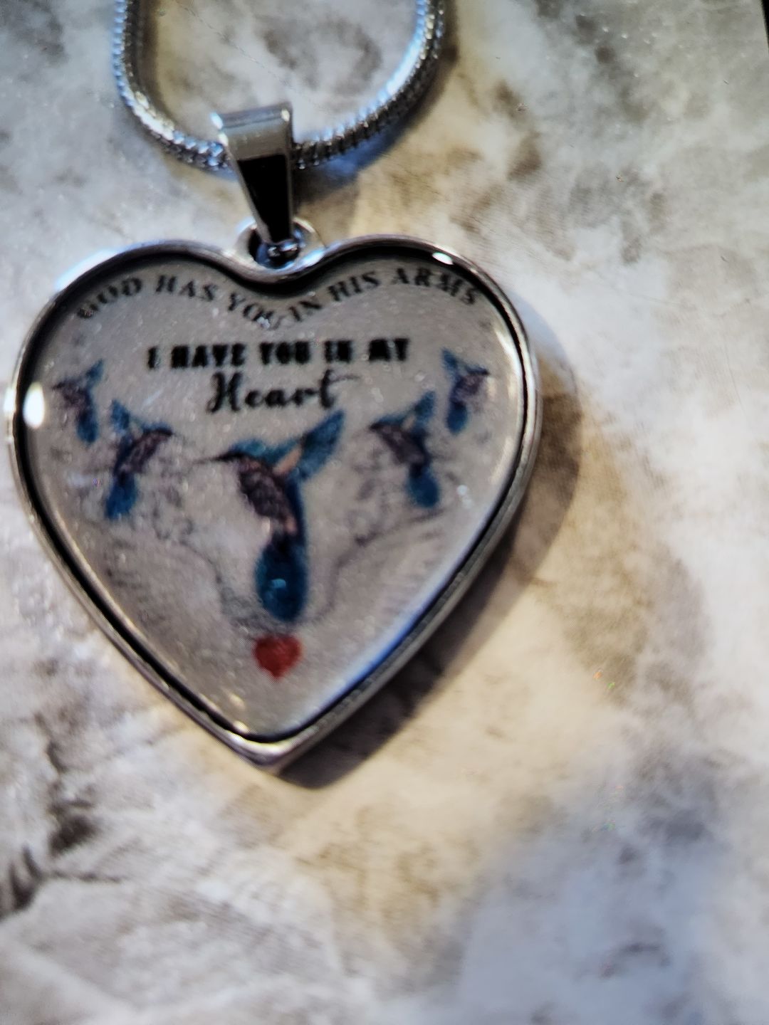 Customer photo review of Photo Heart Necklace with Custom Message
