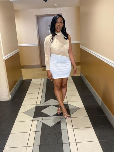 Customer photo review of Mesh Patchwork Rhinestone Pretty One Sleeve Mini Dress