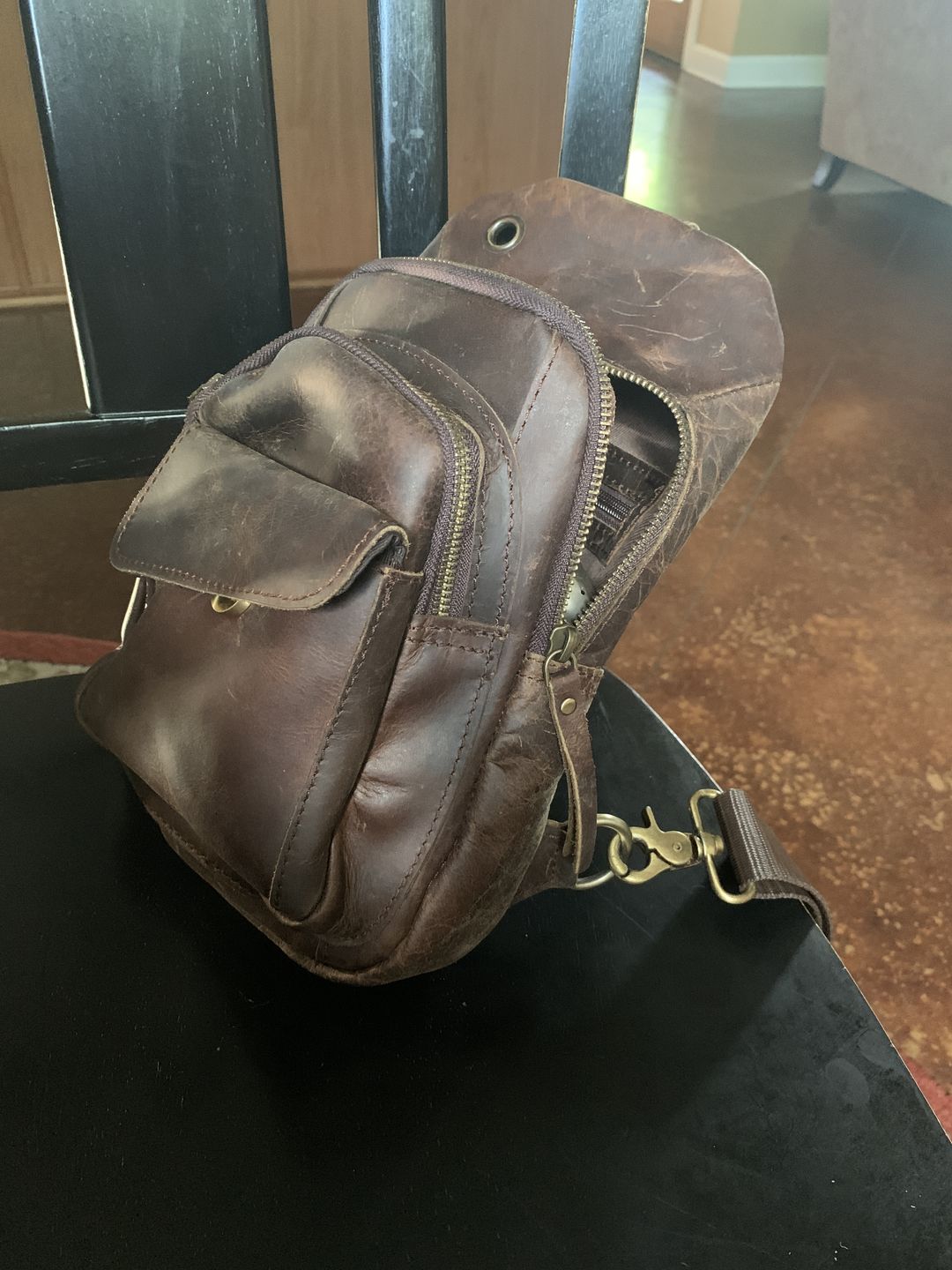 Customer photo review of Cowhide Leather Sling Bag