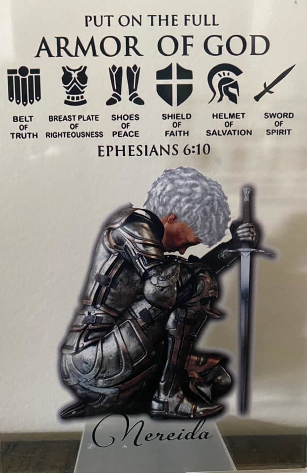 Customer photo review of Personalized Custom Name, Skin Tone And Hairstyles Woman Warrior Of God of God Put On The Full Armor of God Ephesians 6-10 Acrylic Plaque
