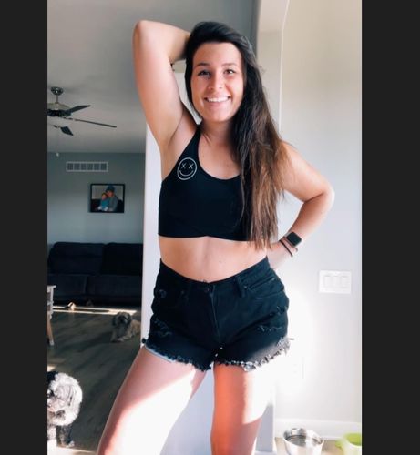 Customer photo review of Salty Savage Ladies OG Smile V Cut Sports Bra | Black