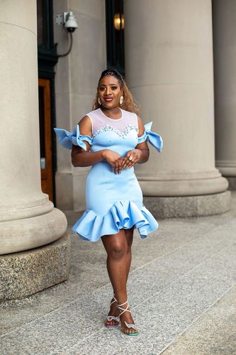 Customer photo review of Beaded Decor Bowknot Stunning Irregular Ruffle Hem Mini Dress