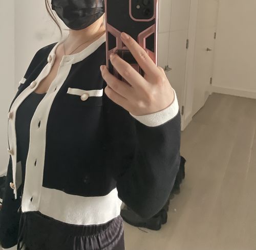 Customer photo review of Contrast Trim Button Up Cardigan