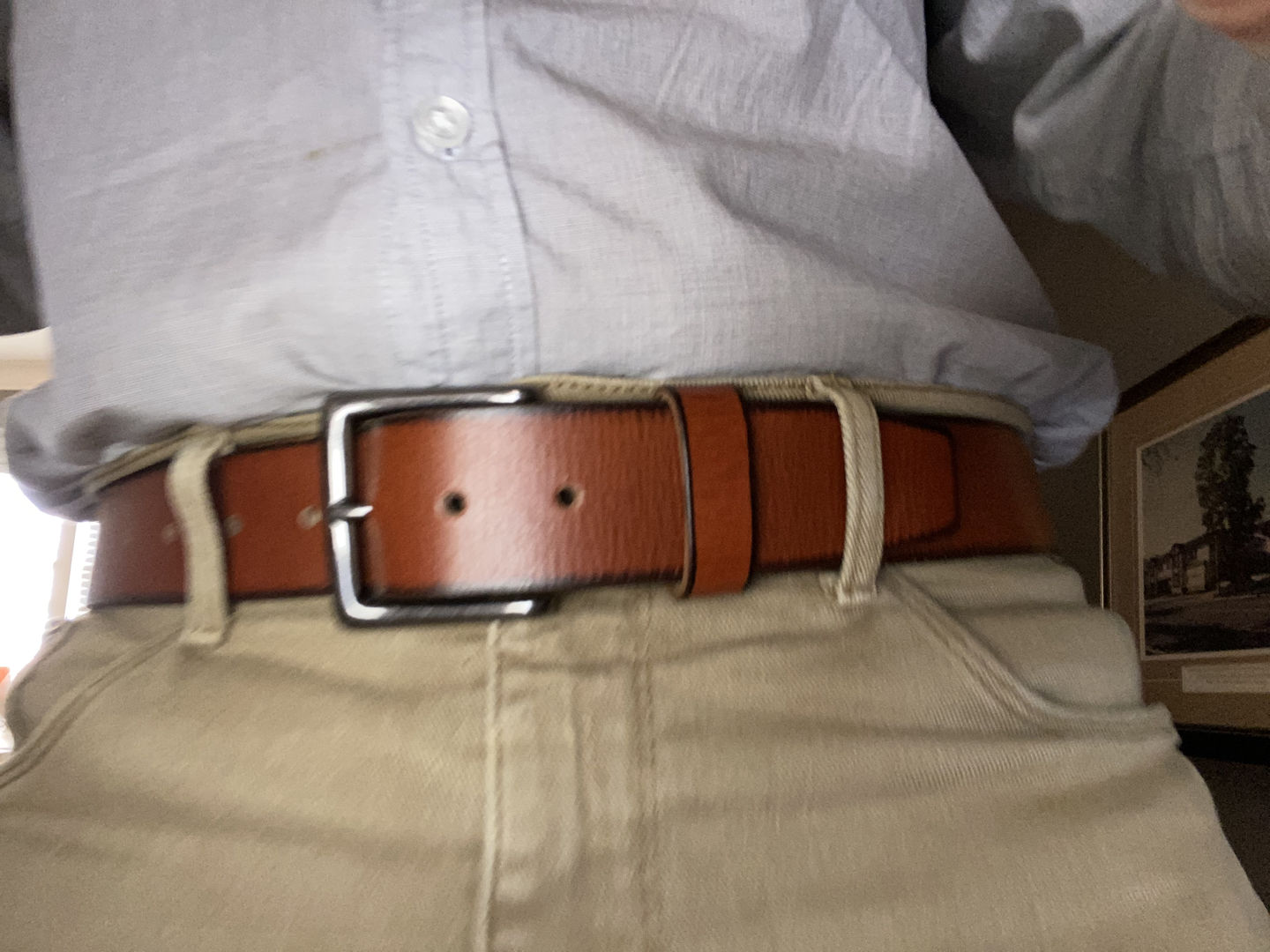 Customer photo review of The Canyon Belt - Tan Leather Belt with Charred Edges