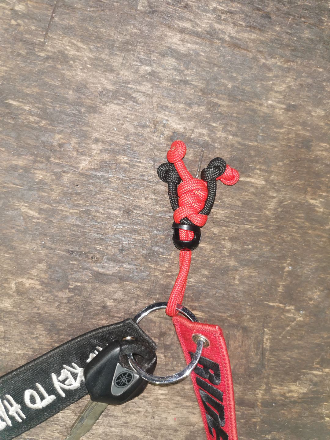 Customer photo review of Black Red Biker Buddy Paracord Keychain